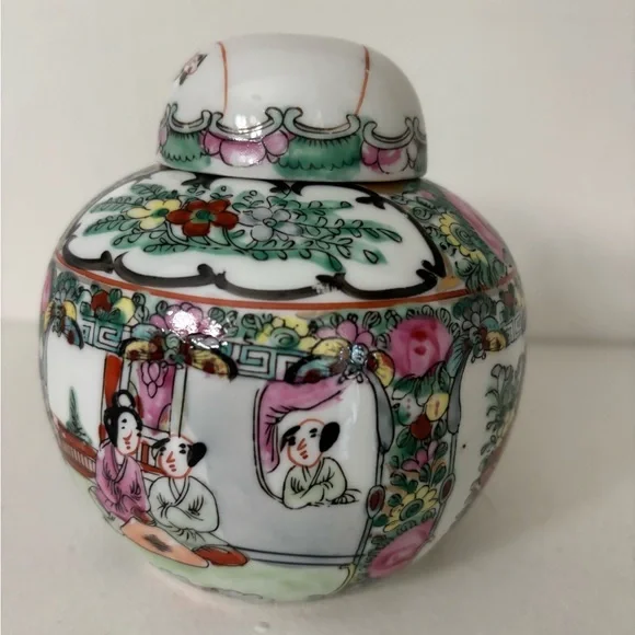 Vintage porcelain Japanese ginger jar pink and green - Picture 4 of 11